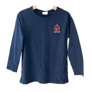 Zara Star of the Show Embroidered Long Sleeve Tee - Navy - 6